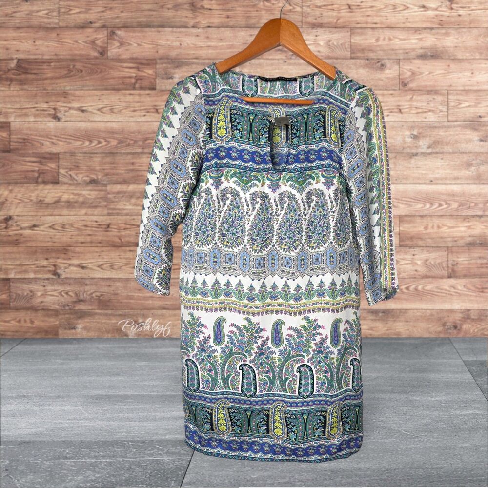 Zara Basic Paisley Quarter Sleeve Dress  XS